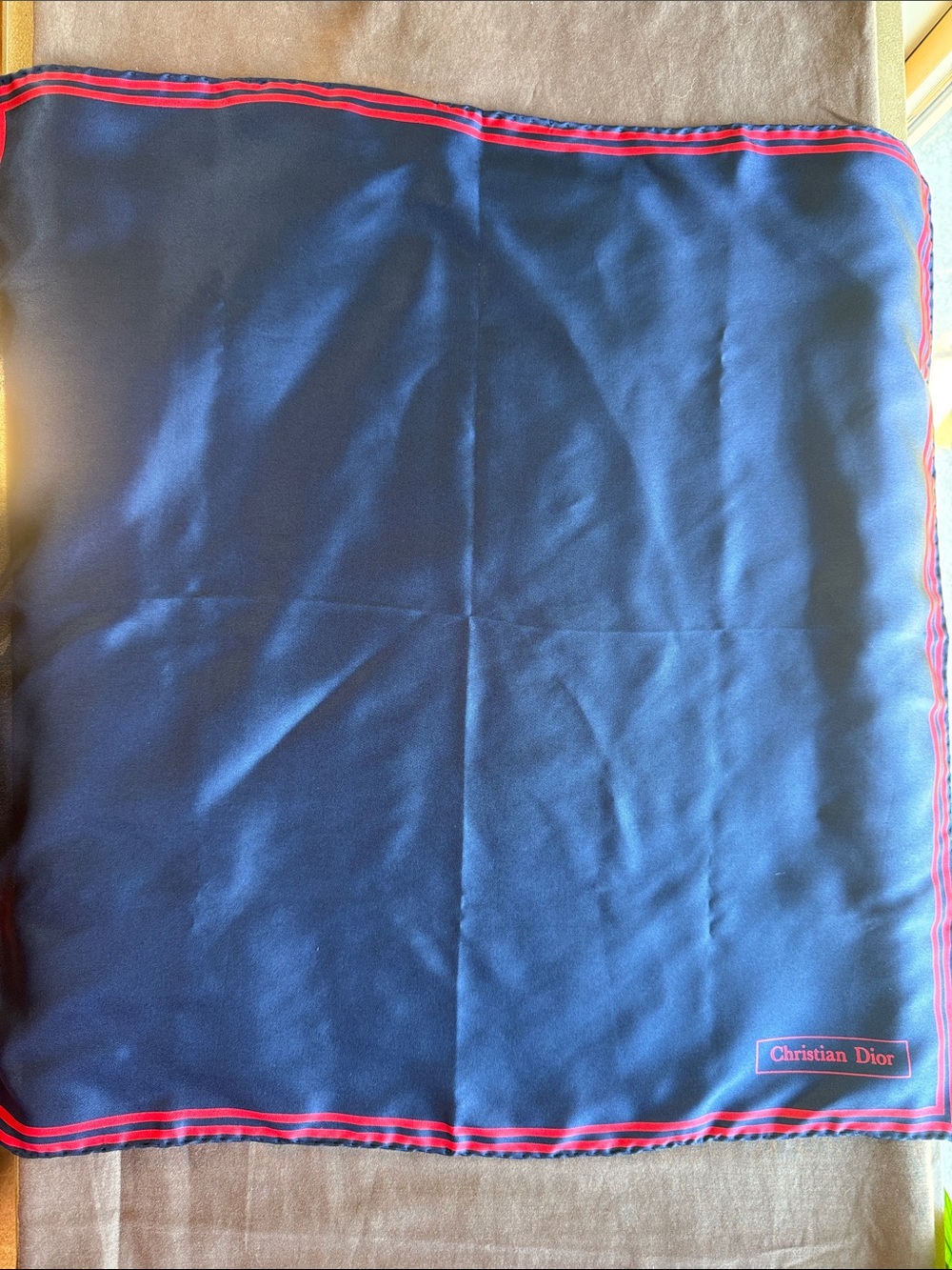 Dior Navy Pocket Square with Red Border